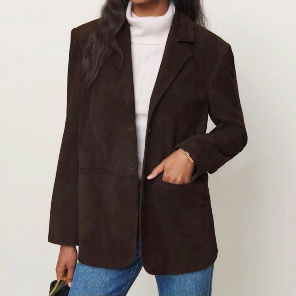 Reformation x Veda Leon relaxed suede blazer in molè suede